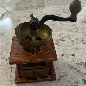 Vintage Manual Coffee Grinder with Brass and Wood Finish